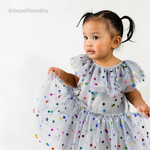 Cuteheads 2T Girl's Gray Tulle Confetti Polka Dot Party Dress - Picture 10 of 10